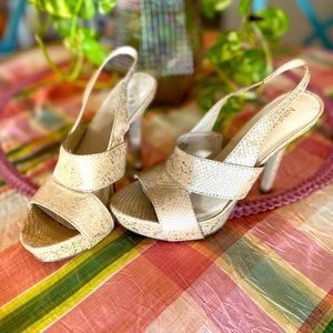 Gold shimmer snake skin heels